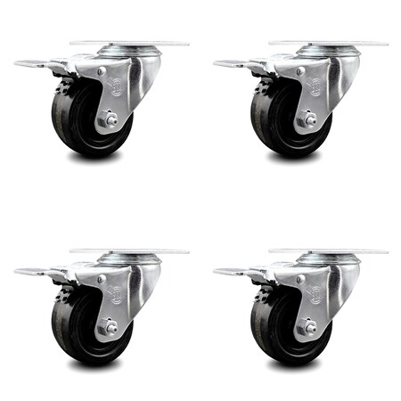 Service Caster 3 Inch Phenolic Swivel Top Plate Caster Set with Total Lock Brake SCC-TTL20S314-PHR-4